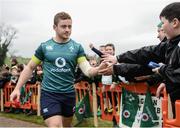 17 February 2017; Paddy Jackson of Ireland high fives supporters prior to an open training session at the Monaghan RFC grounds in Co. Monaghan. Photo by Seb Daly/Sportsfile