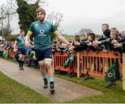 17 February 2017; Iain Henderson of Ireland high fives supporters prior to an open training session at the Monaghan RFC grounds in Co. Monaghan. Photo by Seb Daly/Sportsfile