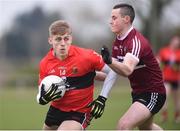 17 February 2017; Killian Spillane of University College Cork in action against Aaron McKay of St Mary's University College during the Independent.ie HE GAA Sigerson Cup semi-final match between St Mary's University College and University College Cork at the Connacht GAA Centre in Bekan, Co. Mayo. Photo by Matt Browne/Sportsfile