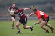 17 February 2017; Corey Quinn of St Mary's University College in action against Kevin Flahive of University College Cork during the Independent.ie HE GAA Sigerson Cup semi-final match between St Mary's University College and University College Cork at the Connacht GAA Centre in Bekan, Co. Mayo. Photo by Matt Browne/Sportsfile