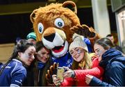 17 February 2017; Leinster supporters pose for a selfie with Leo The Lion ahead of the Guinness PRO12 Round 15 match between Leinster and Edinburgh at the RDS Arena in Ballsbridge, Dublin. Photo by Ramsey Cardy/Sportsfile