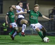 17 February 2017; Conor McCormack of Cork in action against Michael Duffy of Dundalk during the President's Cup match between Dundalk and Cork City at Turner's Cross in Cork. Photo by David Maher/Sportsfile