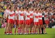 17 July 2011; The Derry team standing for the national anthem. Ulster GAA Football Senior Championship Final, Derry v Donegal, St Tiernach's Park, Clones, Co. Monaghan. Picture credit: Oliver McVeigh / SPORTSFILE
