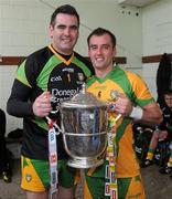 17 July 2011; Paul Durcan and Karl Lacey, Donegal players from the Four Masters club, along with the Anglo Celt cup. Ulster GAA Football Senior Championship Final, Derry v Donegal, St Tiernach's Park, Clones, Co. Monaghan. Picture credit: Oliver McVeigh / SPORTSFILE