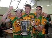 17 July 2011; Mark McHugh, Patrick McBrearty and Michael Hegarty, Donegal players from the Kilcar GAA club, along with the Anglo Celt cup. Ulster GAA Football Senior Championship Final, Derry v Donegal, St Tiernach's Park, Clones, Co. Monaghan. Picture credit: Oliver McVeigh / SPORTSFILE
