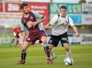 22 July 2011; Evan Kelly, Galway United, in action against Gavin Brennan, Drogheda United. Drogheda United v Galway United - Airtricity League Premier Division, Hunky Dory Park, Drogheda, Co. Louth. Photo by Sportsfile