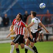 22 July 2011; Eamon Zayed, Derry City, in action against Dean Bennett, Dundalk. Derry City v Dundalk - Airtricity League Premier Division, Brandywell, Derry. Picture Credit: Oliver McVeigh / SPORTSFILE