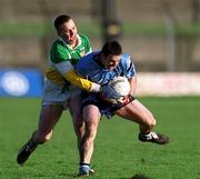 23 February 2002; John McNally of Dublin in action against Adrian Mahon of Offaly during the Allianz National Football League Division 1A match between Offaly and Dublin at O'Connor Park in Tullamore, Offaly. Photo by Brian Lawless/Sportsfile