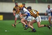 25 February 2002; Eoin Murphy of Waterford in action against Kilkenny's JJ Delaney during the Allianz National Hurling League Division 1A Round 1 match between Kilkenny and Waterford at Nowlan Park in Kilkenny. Photo by Damien Eagers/Sportsfile