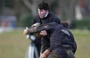 26 February 2002; Shane Horgan is tackled by Brian O'Driscoll during Ireland Rugby squad training at Dr Hickey Park in Greystones, Wicklow. Photo by Matt Browne/Sportsfile
