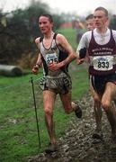 24 February 2002; Kevin Seaward of St. Malachy's AC, left, and Mark Christie, Mullingar Harriers AC during the Junior Men's race at Inter Club Cross Country Championships of Ireland at the ALSAA Complex in Dublin. Photo by Brian Lawless/Sportsfile