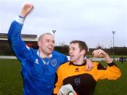 27 February 2002; Limerick's Frank Browne, left, and Jimmy Fyffe celebrate following their side's victory during the eircom League Cup Semi-Final match between Limerick and Shamrock Rovers at Jackman Park in Limerick. Photo by David Maher/Sportsfile