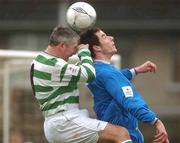 27 February 2002; Tony Cousins of Shamrock Rovers in action against Paul Finucane of Limerick during the eircom League Cup Semi-Final match between Limerick and Shamrock Rovers at Jackman Park in Limerick. Photo by David Maher/Sportsfile