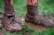24 February 2002; An athlete's muddy spikes pictured during the Inter Club Cross Country Championships of Ireland at the ALSAA Complex in Dublin. Photo by Ray Lohan/Sportsfile