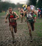 24 February 2002; Peter Mathews of Dundrum South Dublin AC, right, alongside eventual second place Seamus Power of Kilmurray/Ibrickane AC on his way to winning the Senior Men's race during the Inter Club Cross Country Championships of Ireland at the ALSAA Complex in Dublin. Photo by Brian Lawless/Sportsfile