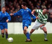 27 February 2002; Derek McCarthy of Limerick in action against Derek Treacy of Shamrock Rovers during the eircom League Cup Semi-Final match between Limerick and Shamrock Rovers at Jackman Park in Limerick. Photo by David Maher/Sportsfile