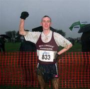 24 February 2002; Mark Christie of Mullingar Harriers AC celebrates after winning the Junior Men's race during the Inter Club Cross Country Championships of Ireland at the ALSAA Complex in Dublin. Photo by Ray Lohan/Sportsfile