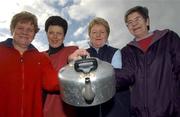 15 February 2002; Ballygunner tea ladies, from left, Ann Power, Betty Flynn, Phine Cunningham and Mary Fitzpatrick pose for a photograph with their teapot, at James McGinn Park in Ballygunner, Waterford. Photo by Matt Browne/Sportsfile