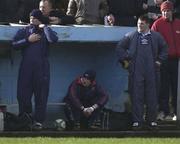 9 February 2002; Peter Smyth of St Mary's College, right, watches the game from the substitutes bench during the AIB All-Ireland League match between Garryowen and St Mary's College at Dooradoyle in Limerick. Photo by Brendan Moran/Sportsfile