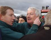 2 March 2002; Nemo Rangers manager Billy Morgan, right, and Dinny Allen celebrate following their side's victory during the AIB GAA Football All-Ireland Senior Club Championship Semi-Final match between Nemo Rangers and Charlestown Sarsfield at McDonagh Park in Nenagh, Tipperary. Photo by David Maher/Sportsfile