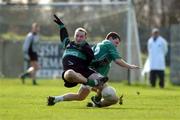 2 March 2002; Sean O'Brien of Nemo Rangers in action against Sean Higgins of Charlestown Sarsfields during the AIB GAA Football All-Ireland Senior Club Championship Semi-Final match between Nemo Rangers and Charlestown Sarsfield at McDonagh Park in Nenagh, Tipperary. Photo by David Maher/Sportsfile