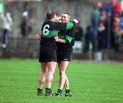2 March 2002; Larry Kavanagh, right, and Stephen O'Brien of Nemo Rangers celebrate following their side's victory during the AIB GAA Football All-Ireland Senior Club Championship Semi-Final match between Nemo Rangers and Charlestown Sarsfield at McDonagh Park in Nenagh, Tipperary. Photo by Damien Eagers/Sportsfile