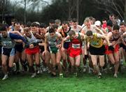 24 February 2002; Eventual race winner Peter Mathews, 236, of Dundrum South Dublin AC tussles with Seamus Power, 157, Kilmurray/Ibrickane AC at the start of the Senior Men's race at the Inter Club Cross Country Championships of Ireland at the ALSAA Complex in Dublin. Photo by Brian Lawless/Sportsfile