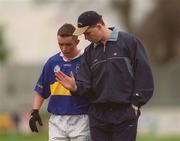 3 March 2002; Tipperary manager Tom McGlinchey gives instruction to one of his players during the Allianz National Football League Division 2B Round 4 match between Carlow and Tipperary at Dr Cullen Park in Carlow. Photo by Aoife Rice/Sportsfile