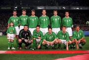 13 February 2002; The Republic of Ireland team, back row, from left, Roy Keane, Kevin Kilbane, Kenny Cunningham, Andy O'Brien, Colin Healy and Ian Harte, front row, from left, Shay Given, Steve Finnan, Robbie Keane, Damien Duff and Steven Reid, prior to the International Friendly match between Republic of Ireland and Russia at Lansdowne Road in Dublin. Photo by David Maher/Sportsfile