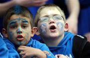 5 March 2002; Young St Mary's College supporter Jeff Blackburn, age 8, left, from Rathgar and Niall McDermott, age 8, from Milltown during the Leinster Schools Senior Cup Semi-Final match between St Mary's College and Castleknock at Lansdowne Road in Dublin. Photo by Aoife Rice/Sportsfile