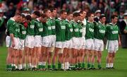 2 March 2002; The Charlestown Sarsfield team stand for the National Anthem during the AIB GAA Football All-Ireland Senior Club Championship Semi-Final match between Nemo Rangers and Charlestown Sarsfield at McDonagh Park in Nenagh, Tipperary. Photo by Damien Eagers/Sportsfile