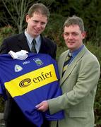 11 March 2002; ENFER today announced their sponsorship of the Tipperary Senior Football and Hurling teams. Pictured at the announcement are Tom McGlinchey, Tipperary football manager, left, and Nicky English, Tipperary hurling manager. Photo by Ray McManus/Sportsfile