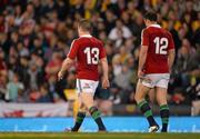 11 June 2013; Brian O'Driscoll, left, and Jamie Roberts of British & Irish Lions during the British & Irish Lions Tour 2013 match between Combined Country and British & Irish Lions at Hunter Stadium in Newcastle, New South Wales, Australia. Photo by Stephen McCarthy/Sportsfile