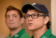 13 June 2013; Ireland interim head coach Les Kiss in the company of James Downey during a press conference ahead of their game against Canada. Ireland Rugby Summer Tour 2013. Toronto, Canada. Photo by Brendan Moran/Sportsfile