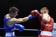 17 February 2017; Blaine Dobbins of St Josephs Derry, left, exchanges punches with Darryl Moran of Illies GG during their 49KG bout at the 2017 IABA Elite Boxing Championship finals in the National Stadium, Dublin. Photo by Eóin Noonan/Sportsfile