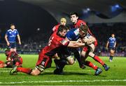 17 February 2017; Dan Leavy of Leinster goes over to score his side's fifth try despite the attention of Magnus Bradbury of Edinburgh during the Guinness PRO12 Round 15 match between Leinster and Edinburgh at the RDS Arena in Ballsbridge, Dublin. Photo by Stephen McCarthy/Sportsfile