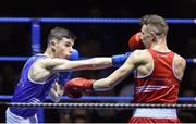 17 February 2017; Thomas McCarthy of Mayfield, left, exchanges punches with Brendan Irvine of St Pauls during their 52KG bout at the 2017 IABA Elite Boxing Championship finals in the National Stadium, Dublin. Photo by Eóin Noonan/Sportsfile