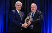 17 February 2017; Uachtarán Chumann Lúthchleas Gael Aogán Ó Fearghail presents Donal Keenan with the Hall of Fame award during the 2016 GAA MacNamee Awards at the Croke Park in Dublin. Photo by Cody Glenn/Sportsfile