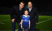 17 February 2017; Leinster matchday mascot Jessica O'Donoghue, age 8, from Rathmines, Dublin, with Leinster's Rhys Ruddock and Richardt Strauss ahead of the Guinness PRO12 Round 15 match between Leinster and Edinburgh at the RDS Arena in Ballsbridge, Dublin. Photo by Stephen McCarthy/Sportsfile