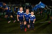 17 February 2017; Leinster captain Luke McGrath with matchday mascots Jessica O'Donoghue, age 8, from Rathmines, Dublin, and Ross Myers, age 4, from Delgany, Co. Wicklow, ahead of the Guinness PRO12 Round 15 match between Leinster and Edinburgh at the RDS Arena in Ballsbridge, Dublin. Photo by Stephen McCarthy/Sportsfile