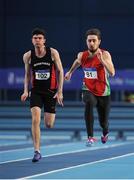 18 February 2017; Ciaran Maher of Menapians AC, Co Wexford, left, and Christian Robinson of City of Lisburn AC, Co Antrim, competing in the Men's 60m Heats during the Irish Life Health National Senior Indoor Championships at the Sport Ireland National Indoor Arena in Abbotstown, Dublin. Photo by Sam Barnes/Sportsfile