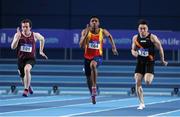 18 February 2017; Athletes from left, Patrick Lynch of Newport AC, Co Tipperary, Joseph Olalekan Ojewumi of Tallaght AC, Co Dublin, and Leo Morgan of Clonliffe Harriers AC, Co Dublin, competing in the Men's 60m Heats during the Irish Life Health National Senior Indoor Championships at the Sport Ireland National Indoor Arena in Abbotstown, Dublin. Photo by Sam Barnes/Sportsfile