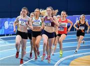 18 February 2017; Erin McIlvenn of City of Lisburn AC, Co Antrim, left, leads the field whilst competing in the Women's 800m Heats during the Irish Life Health National Senior Indoor Championships at the Sport Ireland National Indoor Arena in Abbotstown, Dublin. Photo by Sam Barnes/Sportsfile