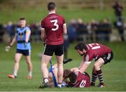 18 February 2017; Paul Mannion of University College Dublin has his shirt ripped off by Aaron McKay of St. Mary's University Belfast during the Independent.ie HE GAA Sigerson Cup Final match between University College Dublin and St. Mary's University Belfast at the Connacht GAA Centre in Bekan, Co. Mayo. Photo by Matt Browne/Sportsfile