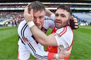 18 February 2017; Mayfield's Richard O'Keeffe, left, and Patrick Duggan celebrate after the AIB GAA Hurling All-Ireland Junior Club Championship final match between Mayfield and Mooncoin at Croke Park in Dublin. Photo by Piaras Ó Mídheach/Sportsfile
