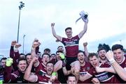 18 February 2017; Conor Meyler captain of St. Mary's University Belfast lifts the Sigerson Cup as his team-mates celebrate after the Independent.ie HE GAA Sigerson Cup Final match between University College Dublin and St. Mary's University Belfast at the Connacht GAA Centre in Bekan, Co. Mayo. Photo by Matt Browne/Sportsfile