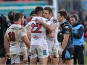 18 February 2017; Jacob Stockdale, left, and Tommy Bowe of Ulster celebrate after the Guinness PRO12 Round 15 match between Ulster and Glasgow Warriors at the Kingspan Stadium in Belfast. Photo by Oliver McVeigh/Sportsfile