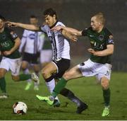 17 February 2017; Niclas Vemmelund of Dundalk in action against Stephen Dooley of Cork City during the President's Cup match between Dundalk and Cork City at Turner's Cross in Cork. Photo by David Maher/Sportsfile