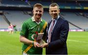 18 February 2017; Bryan Skeehan, AIB Manager South East Business Centre, presenting Richie Power from Carrickshock with the Man of the Match award for his outstanding performance in the AIB Intermediate Hurling Club Championship Final, CLG Ath Eascrach/Fothaine vs Carrickshock in Croke Park. For exclusive content and behind the scenes action from the Club Championships follow AIB GAA on Twitter and Instagram @AIB_GAA and facebook.com/AIBGAA. #TheToughest Photo by Piaras Ó Mídheach/Sportsfile