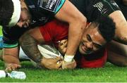18 February 2017; Francis Saili of Munster crosses the line for his sides second try during the Guinness PRO12 Round 15 match between Ospreys and Munster at the Liberty Stadium in Swansea, Wales. Photo by Darren Griffiths/Sportsfile